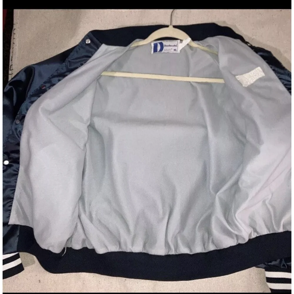 Vintage First of America Bank Banker Satin Jacket Bomber Blue Dunbrooke Men’s XL